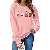 MYHALF Valentines Day Sweatshirts Valentine Shirts: Womens Love Heart Long Sleeve Tops Oversized Patch Crewneck Pullover
