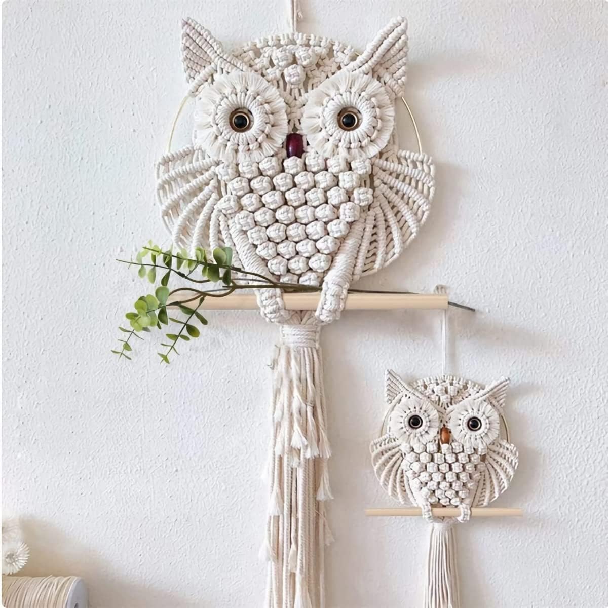 Tapestries - Owl Macrame Wall Hanging, Hand Woven Boho Tapestry Owl Macrame Wall Art Decor for Living Room Office Bedroom (Large & Small)