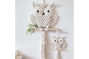 HARWAVE Owl Macrame Wall Hanging, Hand Woven Boho Tapestry Owl Macrame Wall Art Decor for Living Room Office Bedroom (Large & Small)