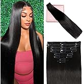 Clip in Hair Extensions Real Human Hair, 20 Inch 105g 100% Remy Human Hair Clip in Extensions for Women, Invisible Straight Seamless Clip ins Hair Extensions 8pcs Double Weft #1B Natural Black
