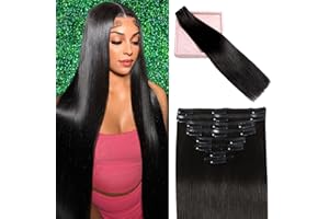 POGINJA Clip in Hair Extensions Real Human Hair, 20 Inch 105g 100% Remy Human Hair Clip in Extensions for Women, Invisible Straight Seamless Clip ins Hair Extensions 8pcs Double Weft #1B Natural Black