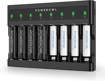 POWEROWL 8 Slots USB Fast Charger for AA AAA NiMH Rechargeable Batteries