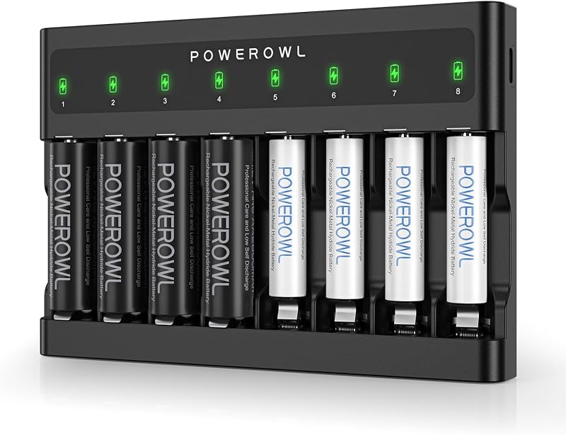 POWEROWL 8 Slots USB Fast Charger for AA AAA NiMH Rechargeable Batteries