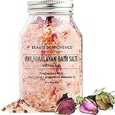 Beaute DE Provence Pink Himalayan Bath Salt with Rose Petals - 100% Natural Aromatherapy & Relaxation - Ylang Grapefruit Essential Oil Bath Salts for Women - Cruelty-Free, Revitalize & Soothes Skin
