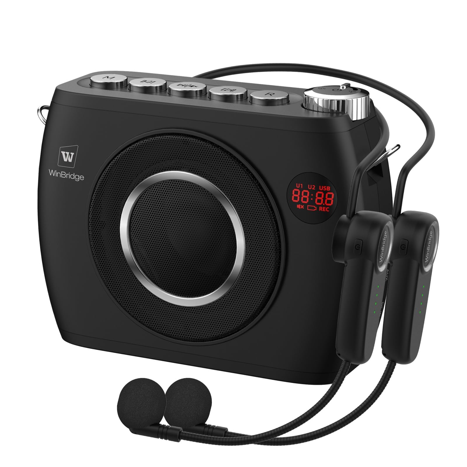 25W Wireless Voice Amplifier with Two Bluetooth Headset Microphones, High Capacity 8000mAh|Record, Portable Pa System Bluetooth Speaker and Microphone, Megaphone with Mic for Teachers S96