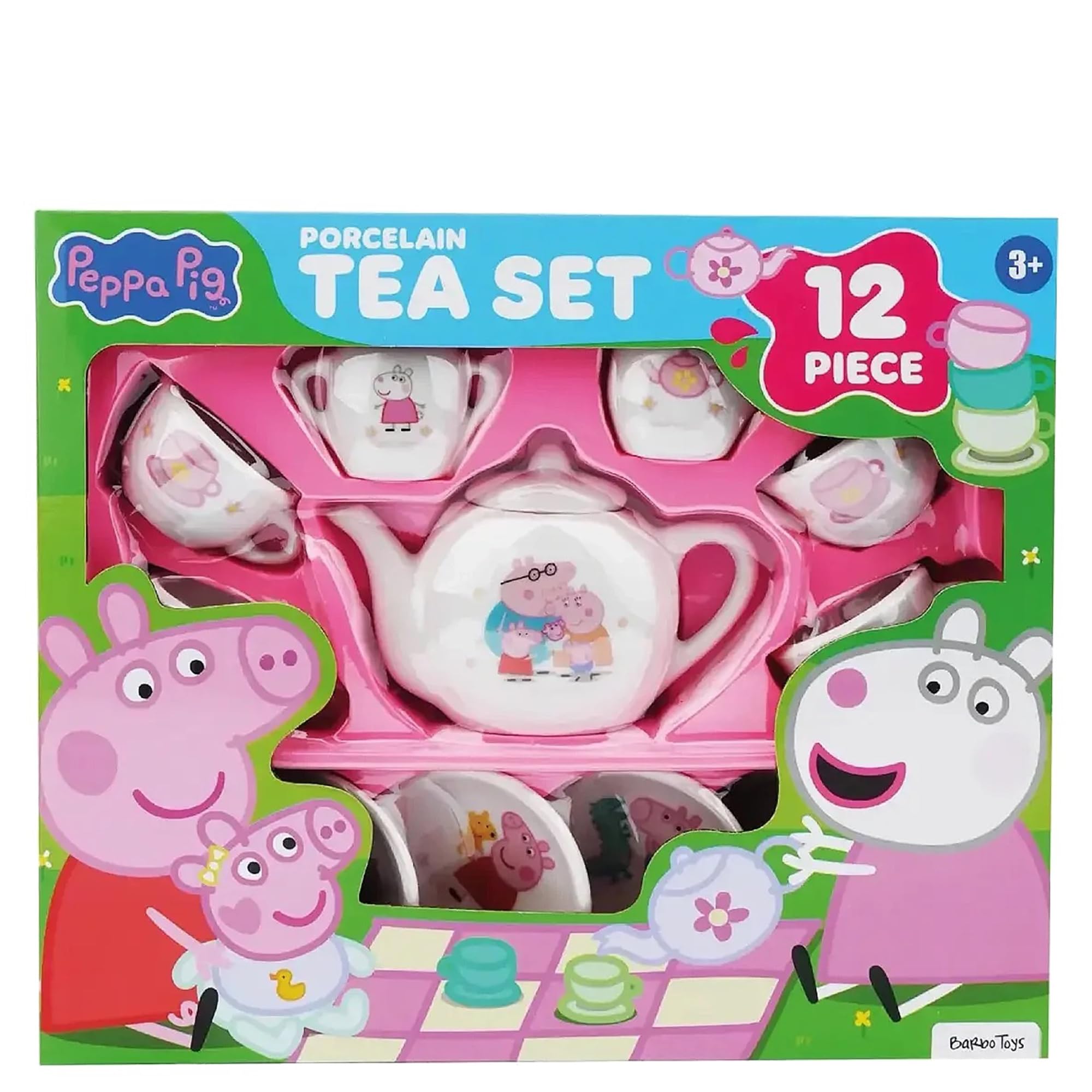 Barbo Toys Peppa Pig Porcelain Tea Set 12 Piece | Role Play Tea Set for Children Aged 3+ | Cups, Saucers, Teapot, Jug & Sugar Bowl | Promotes Imagination & Social Skills