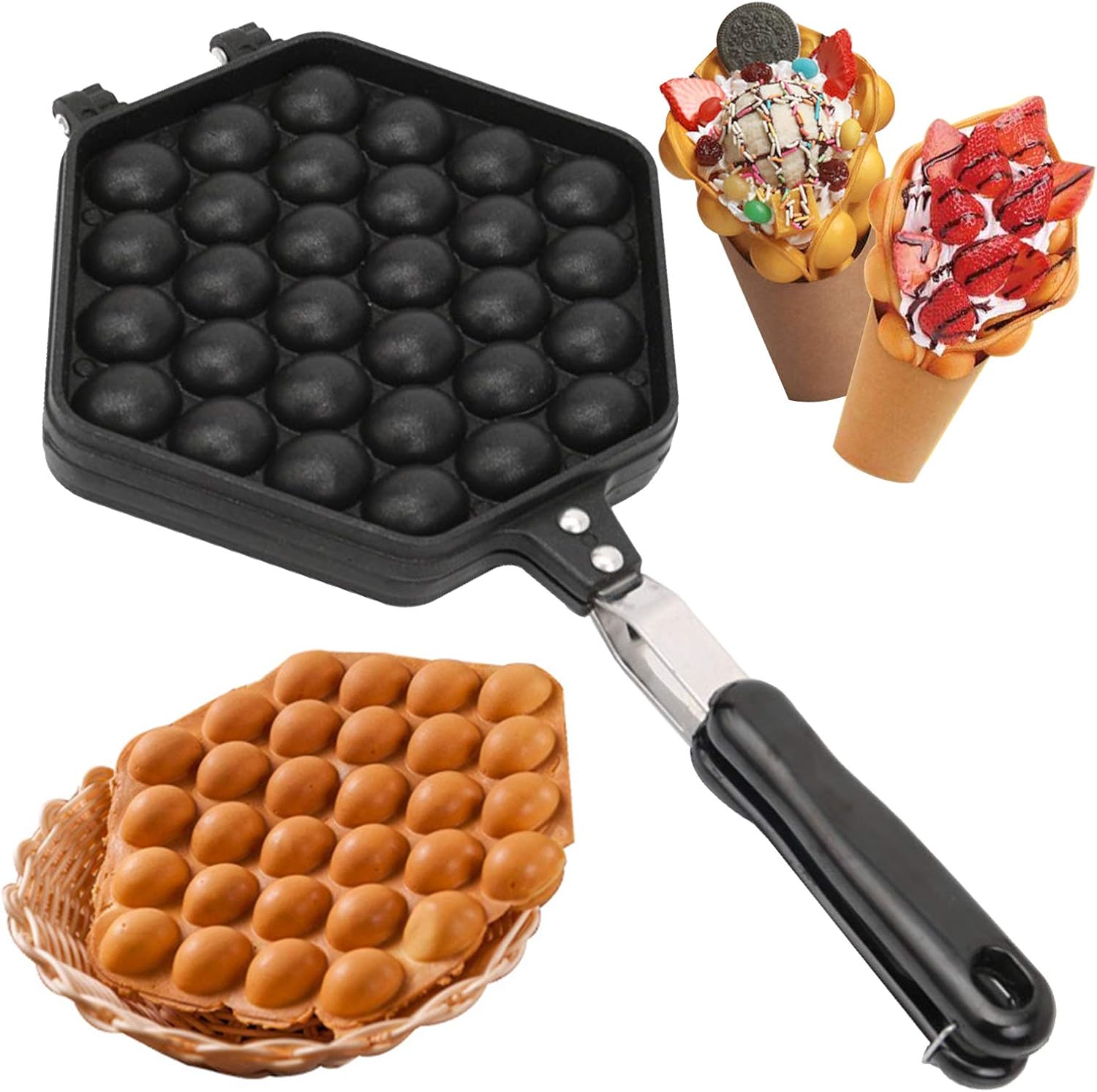 Bubble Waffle Maker Pan, Waffle Cake Mold Pot Nonstick Double Side Egg