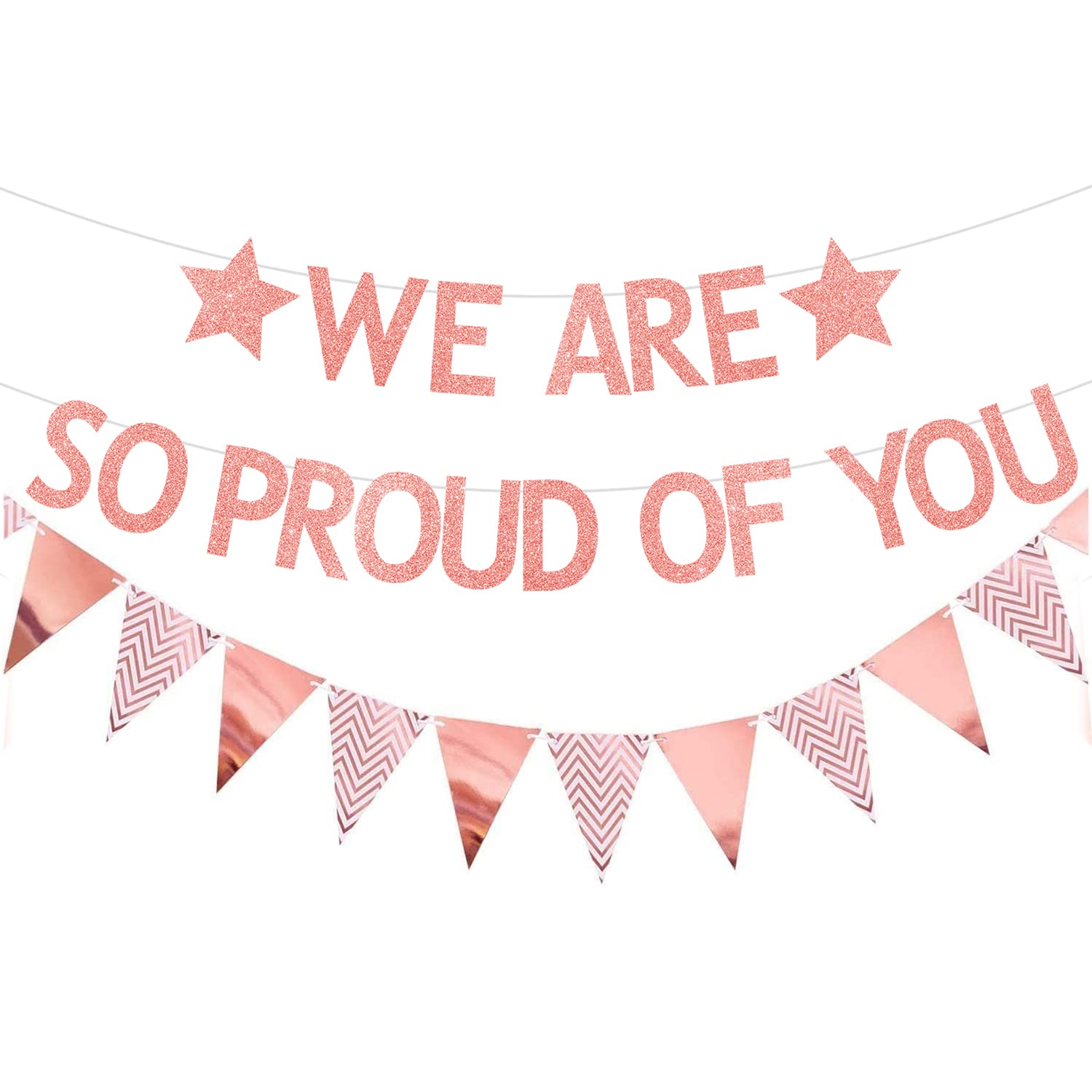 Elicola We are So Proud of You Banner Graduation Gold Glittery Party Decorations/Grad Well Done Party Decor/Retirement Congratulations Grad Party Decoration Rose Gold