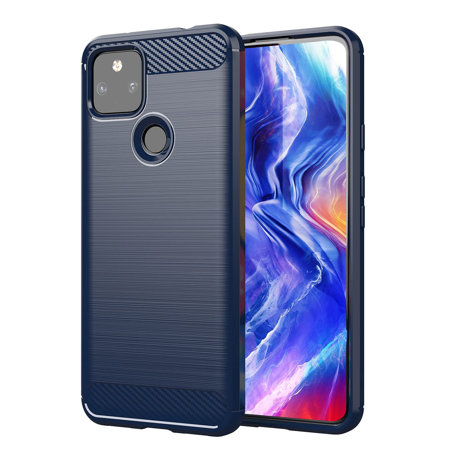 SCL Case for Google Pixel 5a - Anti-Slip Brushed Texture with Carbon Fiber Design, Shockproof Protective Soft TPU Cover for Google 5a - Blue — image 1