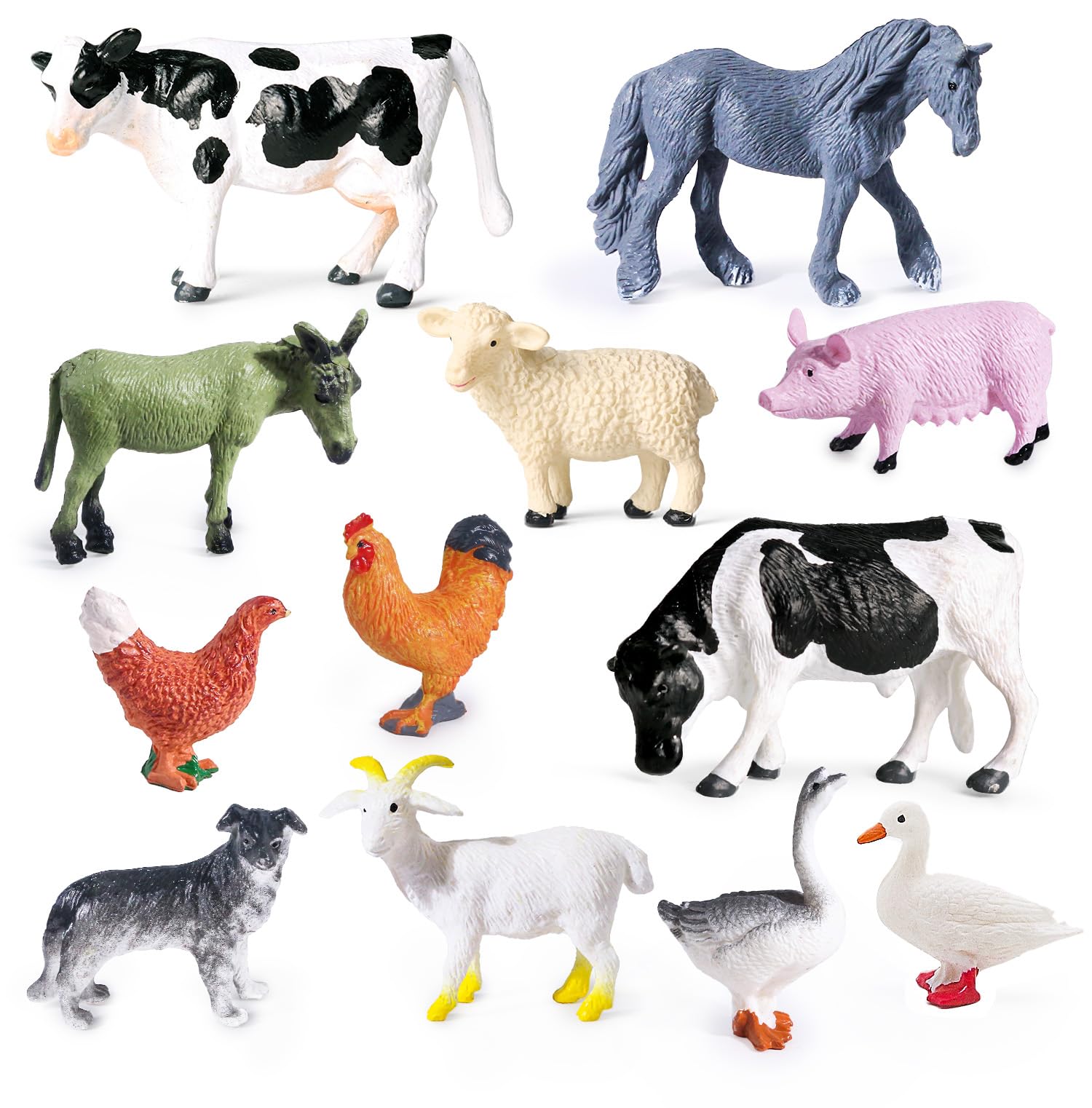 SIENON 12Pcs Mini Farm Animal Figurines, Realistic Plastic Barn Animals Figures Playset, Miniature Farmyard Toys for Kids Toddlers Educational Learning Birthday Cake Decoration Party Favors