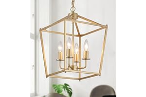 AMZASA Gold Lantern Chandelier Hanging Pendant Light Fixture 4-Lights for Kitchen Island Dining Room Hallway Entryway Foyer UL Listed