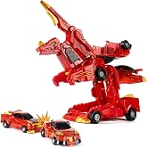 Yivsen Collision Transforming Dinosaur Car Toy, 2 in 1 Magnetic Cars Transform into Dinosaur Toys, Car Crash Dino Robot Toy for Kids, Ideal Birthday Party Gift Toys for Kids Boys Girls, Red