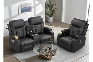 YONISEE Living Room Furniture Set, Loveseat Recliner 2 Seater and 360° Swivel Recliner Chair with Massage, Luxury Reclining Sofa 2PC Set for Living Room (2+1)