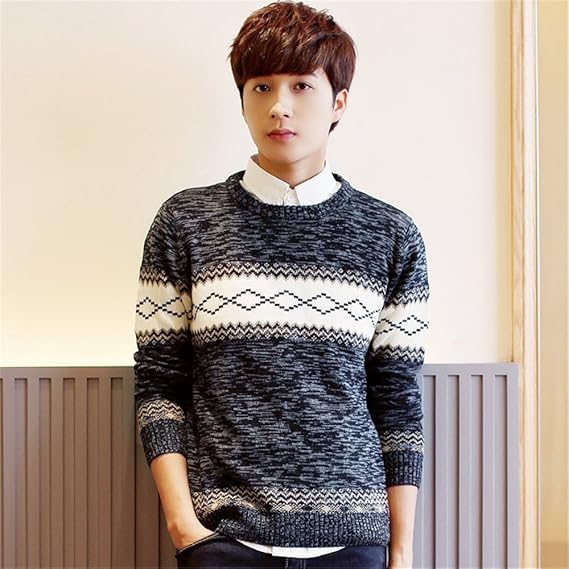 Amazon Mamamiya メンズ セーター カーディガン ニット カーデ ダイヤ 柄 クルーネック 丸首 ファッション カジュアル 秋 冬 3色 ブラック M カーディガン 通販