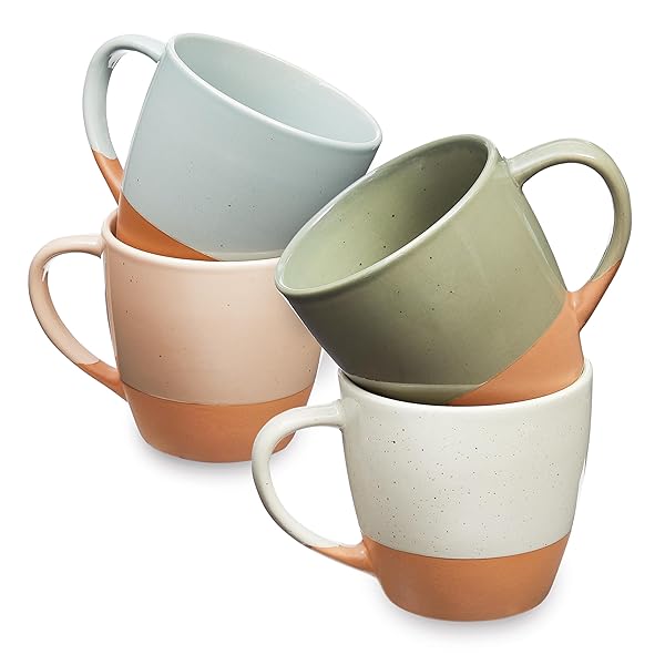 SHEFFIELD HOME COFFEE MUGS SET OF 4 STONEWARE MUGS - 16OZ LARGE CERAMIC  COFFEE MUG WITH HANDLE - DISHWASHER & MICROWAVE SAFE CLASSIC MUG FOR TEA,  LATTE, ESPRESSO AND CAPPUCCINO - ASSORTED