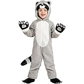 Toddler Rascal Raccoon Costume | Furry Hooded Jumpsuit with Striped Tail and Mitts