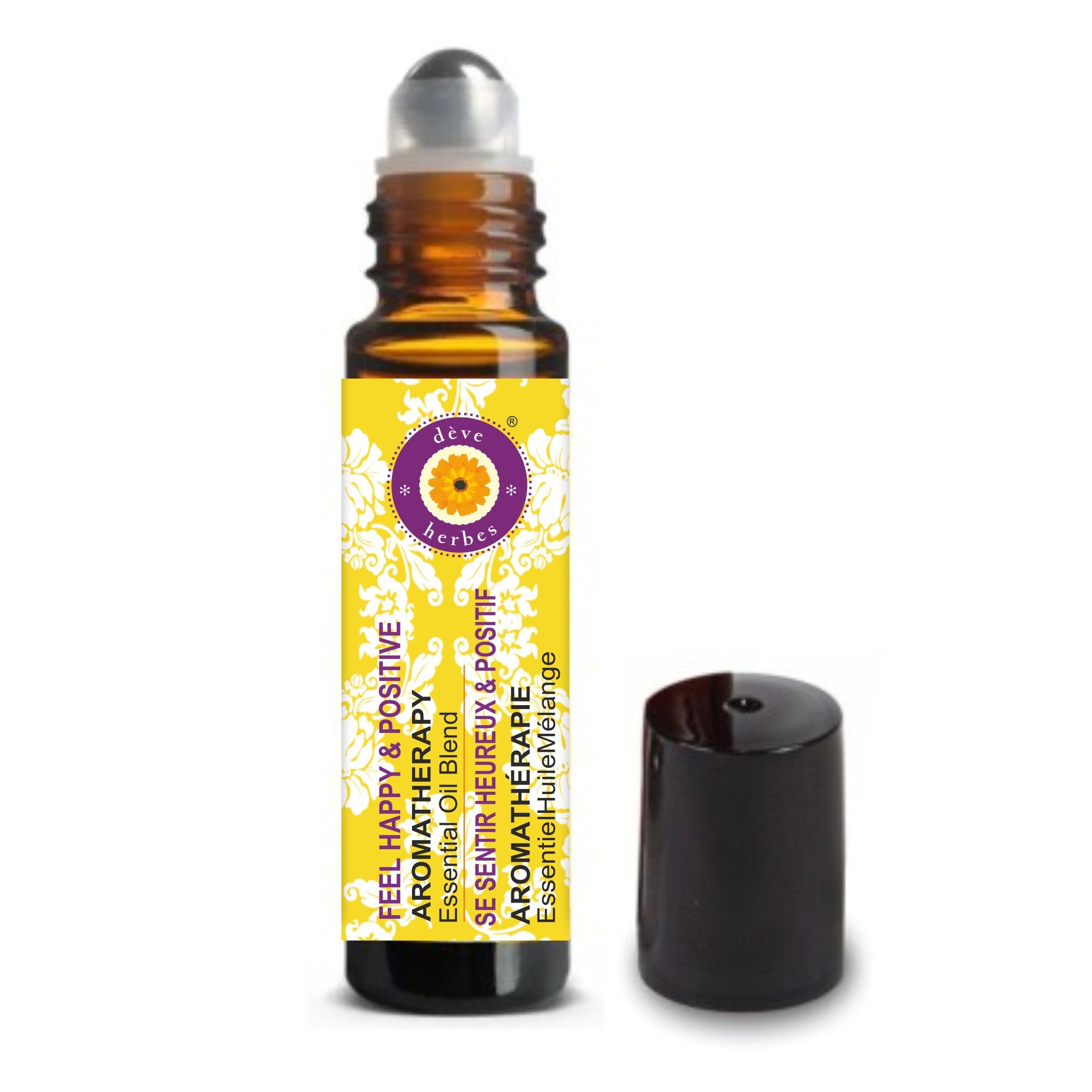 Deve Herbes Feel Happy & Positive - Aromatherapy Essential Oil Blend of Grapefruit, Lemongrass, Fennel Seed, Frankincense, Geranium & Mandarin Essential Oils 10ml (0.33oz)