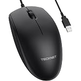 TECKNET USB-A Wired Mouse for Laptop Computer with 2-Button,Home and Office 5FT Corded Mouse, 1600DPI Ergo-Optic Shape PC Mouse Wired for Chromebook,PC,Desktop,Notebook-Black