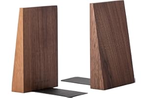 Muso Wood Thickened Wooden Bookends for Heavy Books, Creative Decorative Non-Skid Handmade Walnut Wood Ends for Shelves