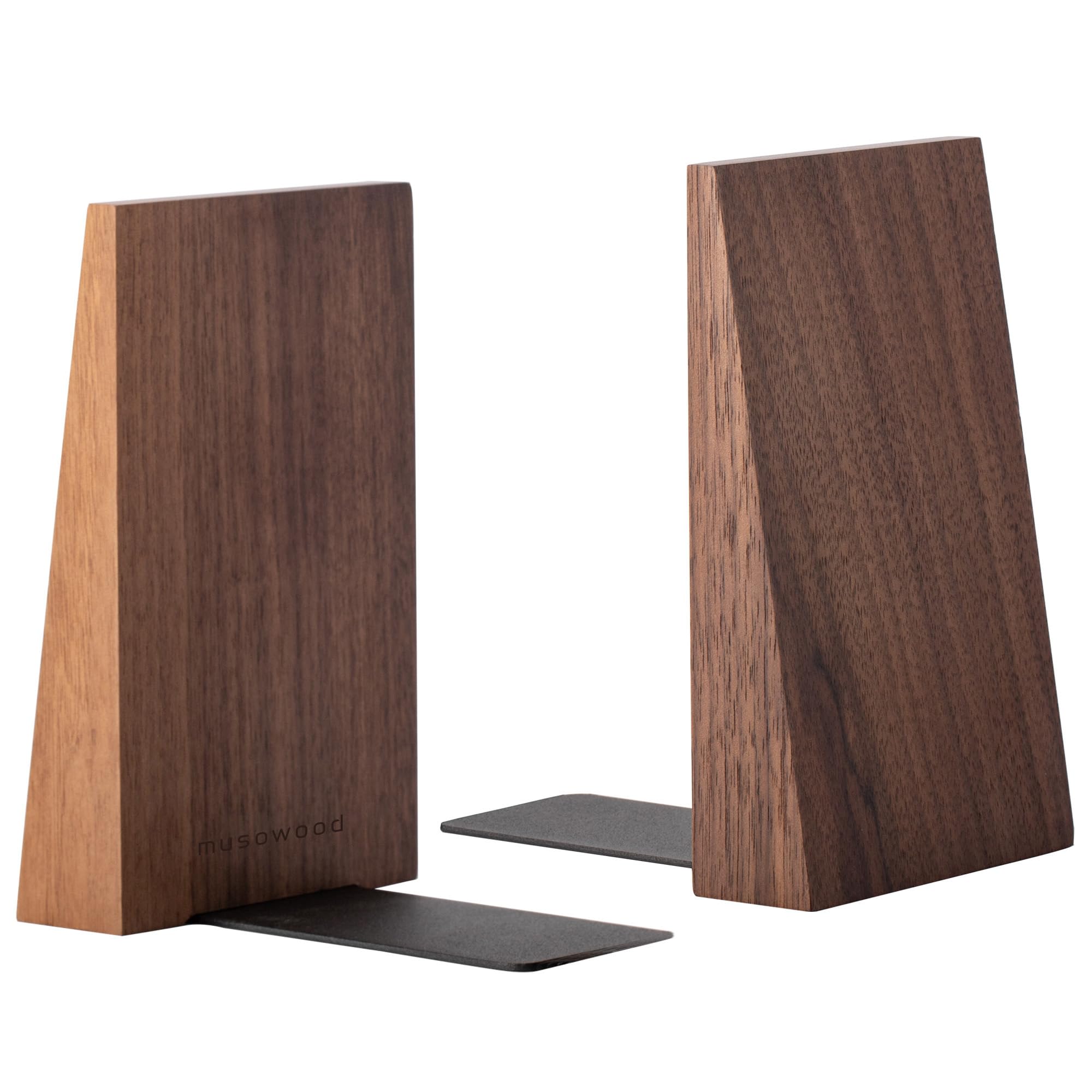Muso Wood Thickened Wooden Bookends for Heavy Books, Creative Decorative Non-Skid Handmade Walnut Wood Ends for Shelves