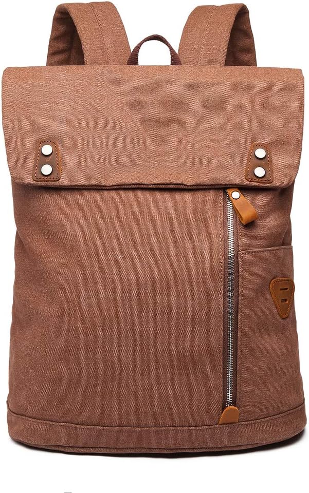 Wxnow Large Vintage Canvas Backpack School Bookbags Stylish Travel Rucksack 15 inches Laptop Bookbag for Women Men Orange Brown