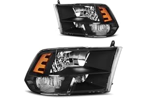 DWVO Headlight Assembly Compatible with 2009-2018 Dodge Ram 1500 2500 3500/2019-2022 Ram 1500 Classic Pickup Quad Headlamp Replacement Black Housing Amber Reflector (Only for Quad Models)