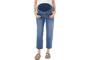 Maiamae Maternity Straight‑Leg Crop Jeans with Over‑Belly Comfort Panel, Stretch Denims for Pregnancy