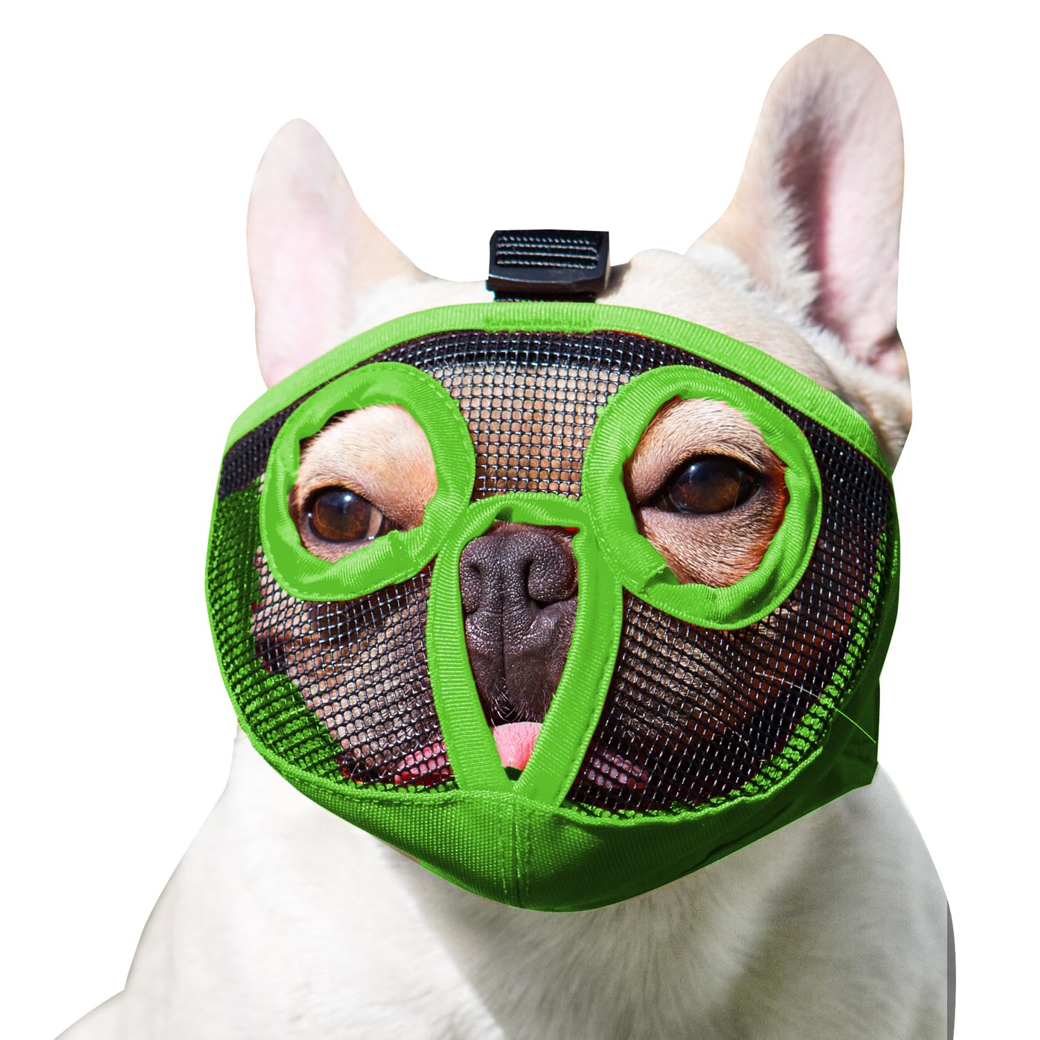 Short Snout Dog Muzzles- Bulldog Muzzle Breathable Mesh Dog Mask for Biting Chewing Training Licking Grooming (Green, XLarge(46-64cm))