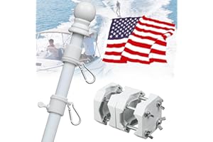 COGARDENSHOWER Boat Flag Pole Kit with 12x18'' Marine American Flag - 15-48" Adjustable Stainless Steel Boat Flag Pole with Rod Holder for 0.5-1.18''Rail Mount,Heavy Duty Rustproof for Boats,Yacht,Truck