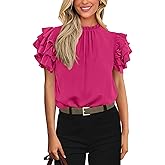 KIRUNDO Blouses for Women Dressy Casual 2026 Spring Summer Ruffle Short Sleeve Mock Neck Work Shirts Tops Fashion Clothing