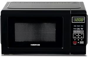 Farberware Compact Countertop Microwave Oven 0.7 Cu. Ft. 700-Watt with LED Lighting, Child Lock, Easy Clean Grey Interior, Retro Black
