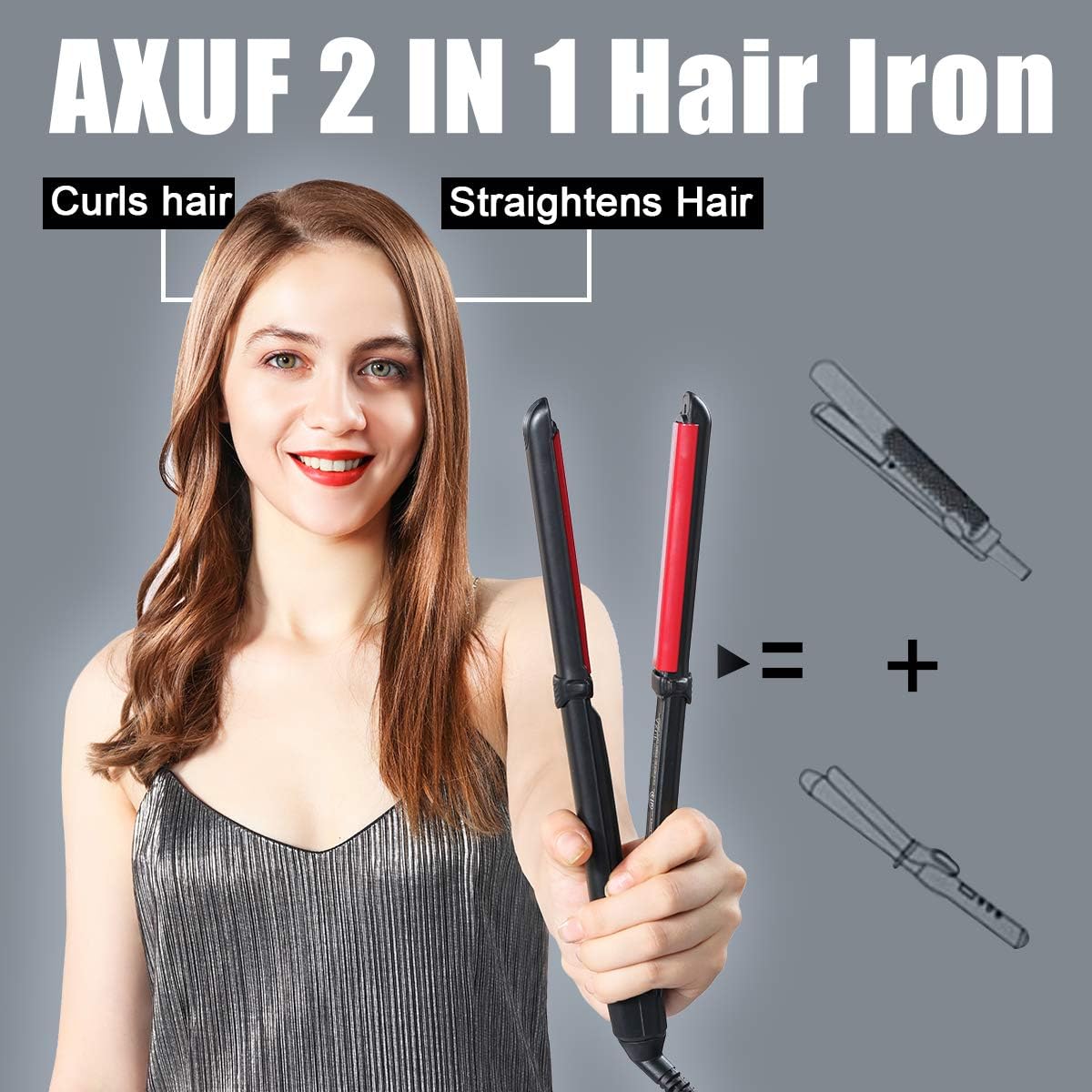 Professional Titanium Flat Iron Hair Straightener and Curler, AXUF 2 in 1 Nano Tourmaline Ceramic Straightener and Curling Iron for All Hair Types with Adjustable Temp, 1 Inch Dual Voltage,Auto Off: Health & Personal Care