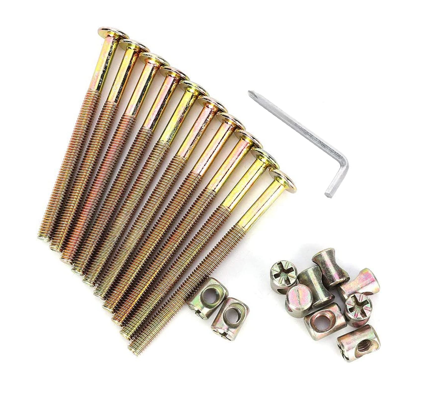 10 PCS M6*75mm Furniture Bolt Nut Set Zinc Plated Hex Socket Screw With L Type Wrench for Furniture Cots Beds Crib and Chairs (M6*75mm)