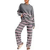 LILLUSORY 2 Piece Sets for Women 2025 Fall Outfits Two Piece Lounge Sets Sweatsuits Striped Knit Sweater Clothes Fashion