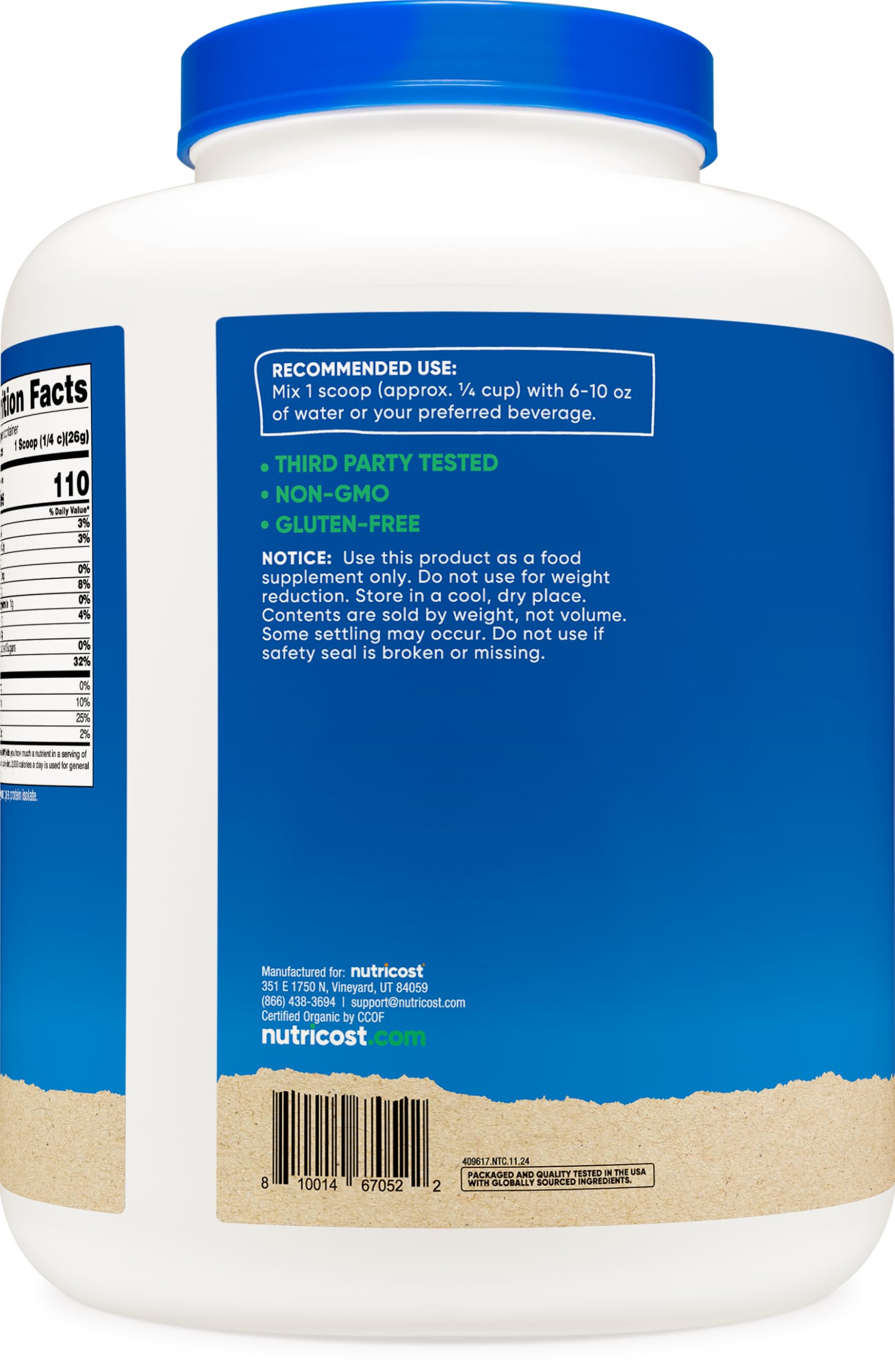Nutricost Organic Pea Protein Isolate Powder (5LBS) - Unflavored, Certified USDA Organic, Protein from Plants, Vegetarian Friendly, Gluten Free, Non-GMO