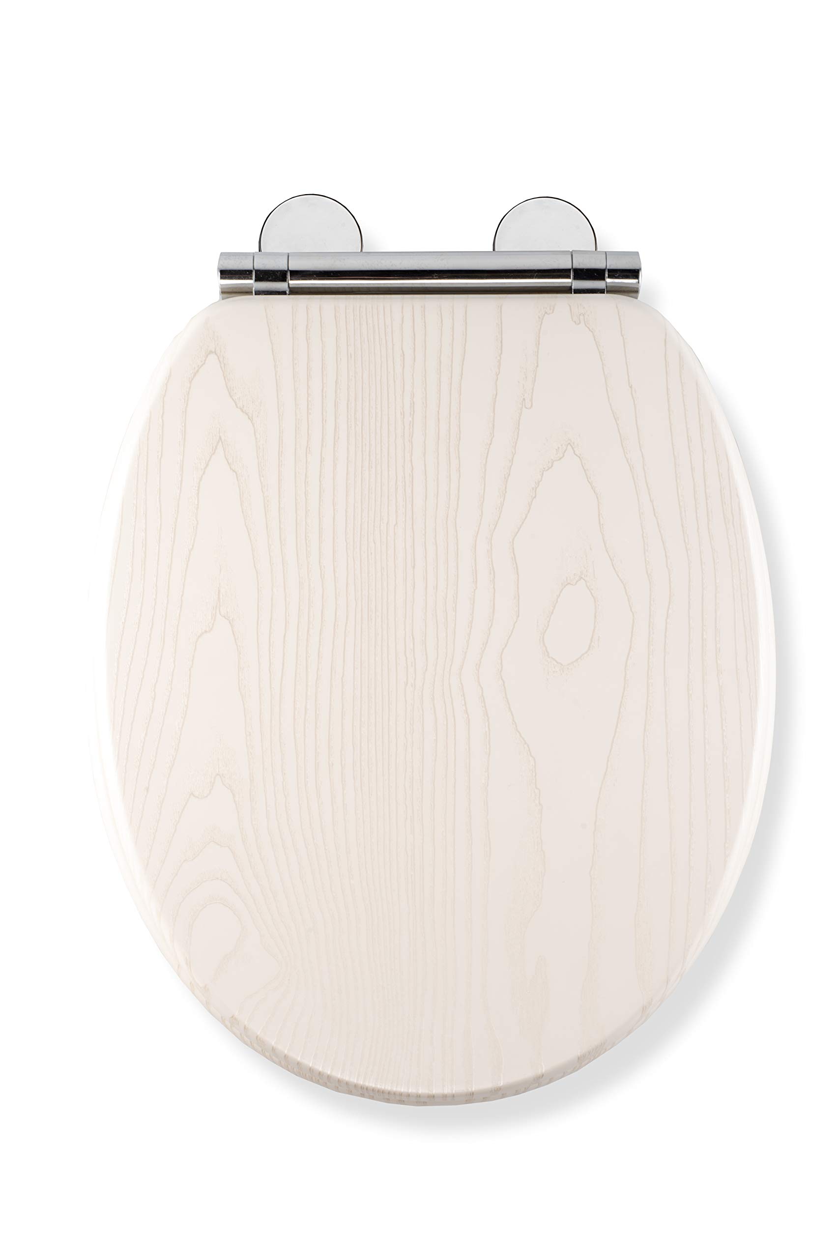Croydex Maitland Wooden Toilet Seat White Oak - Soft Close and Quick Release Button for Easy Cleaning with Flexi-Fix Hinges for Top or Bottom Fixing, Heavy Duty Toilet Seat
