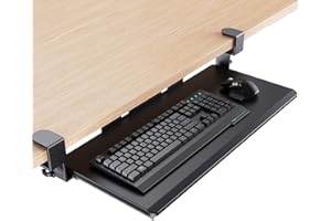 HUANUO Keyboard Tray Under Desk, Pull Out Keyboard Tray with C Clamp Mount, 26.5″ W x 11.8″ D Slide Out Computer Keyboard Drawer Mouse Tray for Typing, Black