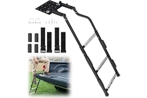 DIOVPLX Tailgate Ladder for Pickup Trucks- Heavy Duty Foldable Rear Ladder Anti-Slip Steps, Adjustable Height Universal Fit Truck Accessories for Ram Ford Chevy GMC, Easy Installation with 4 Screw Options