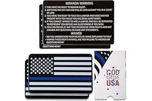 Sanfiland 2PCS Thick Miranda Rights Card Metal SFST for Law Enforcement Officers Police Case Clues with Thin Blue Line American Flag, Aluminum Bend-Resistant Metal Miranda Warning Card DWI Gift