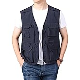 Flygo Men's Utility Cargo Vest Outdoor Fishing Safari Travel Work Photo Vest with Pockets