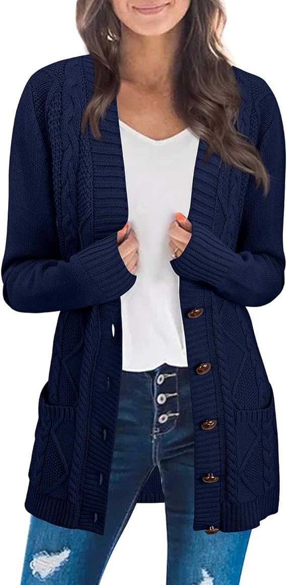 KILIG Women's Cardigan Sweater Open Front Button-Down Long Sleeve ...