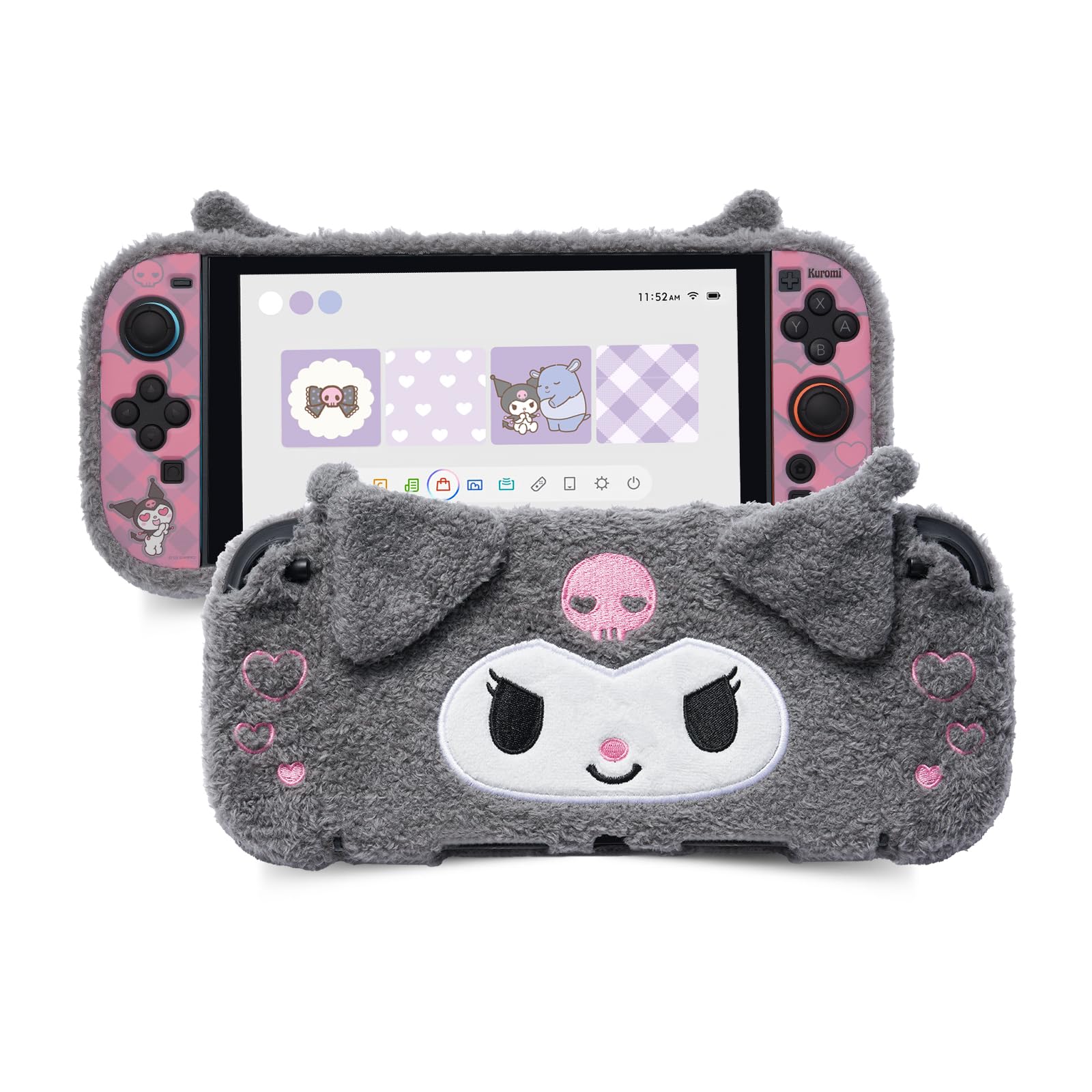 Kuitmor Cute Plush Protective Case Compatible with Switch 2 (2025), Anti-Scratch and Shock-Absorption Hard PC Shell Cover for Switch 2 Game Console and Joystick Controller - KLM