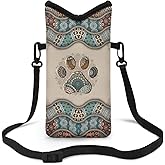 Suobstales Boho Paw Print Neoprene Phone Sleeve for Women Men, Lightweight Cell Phone Pouch Case Bag with Crossbody Strap/Neck Lanyard for iPhone Samsung, 8 X 4 inch