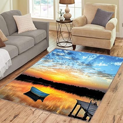 Amazon Com Rug Floor Mat Rug Lake Little Fishing Boat