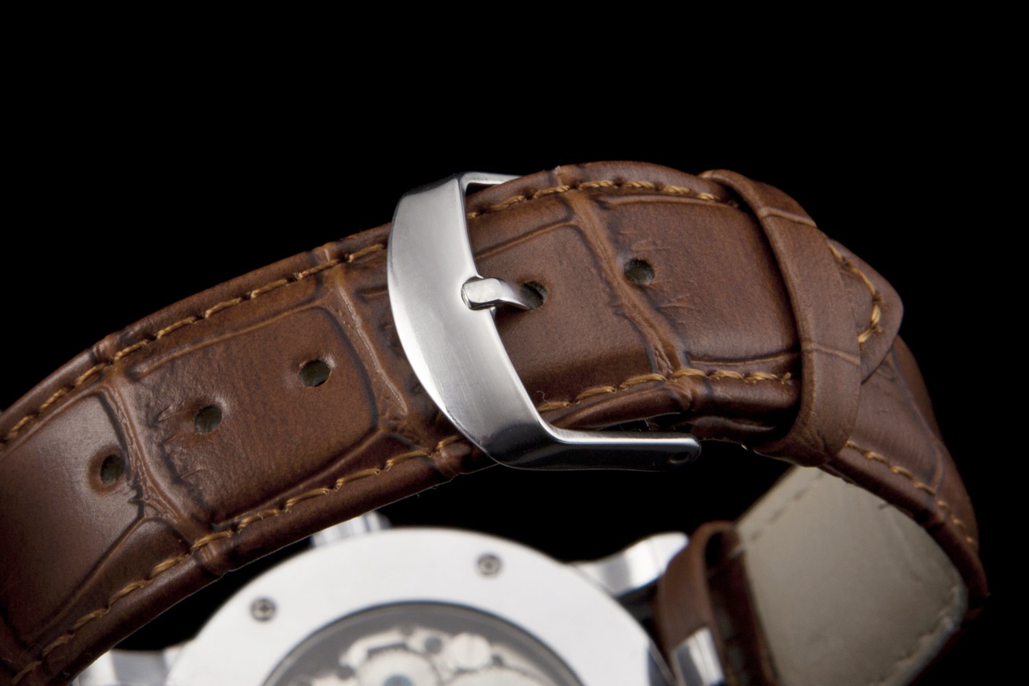 Sewor Men\'s Teampunk Trasparent Skeleton Analog Leather Mechanical Wrist Watch (White)