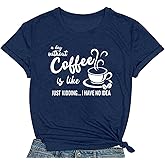 COMIZI Coffee Shirts for Women But First Coffee Letter Printed T-Shirt Caffeine Lover Tee Tops