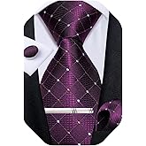 DiBanGu Plaid Ties for Men Silk Checkered Necktie and Pocket Square Cufflinks Tie Clip Set with Gift Box for Wedding Business
