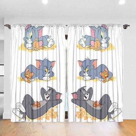 Amazon Co Jp トムとジェリーは面白い カーテン 1級遮光 可愛い おしゃれカーテン 両開き 断熱 高級感 幅132cm 丈1cm 2枚組 ホーム キッチン