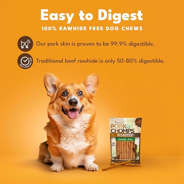 PORK CHOMPS ROASTED PORK SKIN DOG CHEWS, 5-INCH MINI TWISTS, 20 COUNT