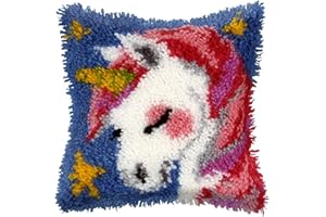 Ylkgogo Latch Hook Kits DIY Throw Pillow Cover Printed Canvas Unicorn Pattern Home Decoration Needlework Crafts for Kids and Adults 17" x 17"